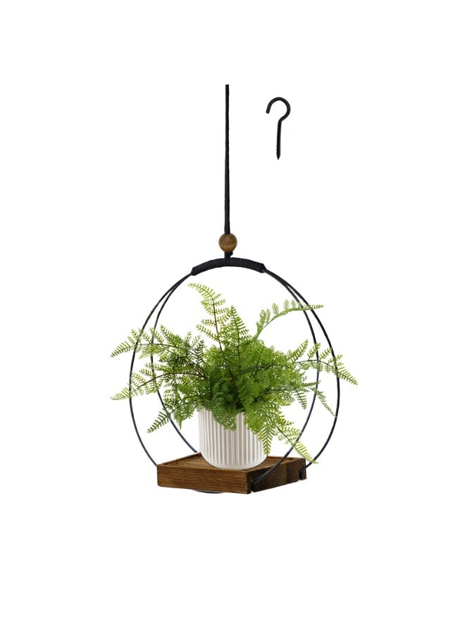 عربست حامل نباتات معلق للنباتات الداخلية، حامل نباتات أسود داخلي بقاعدة خشبية متينة، حامل نباتات بوهو ماكرامي عصري لأواني 3-5.5 بوصة، حامل معلق على الحائط والسقف والنافذة لتزيين المنزل (الأواني غير مضمنة) - Image 1